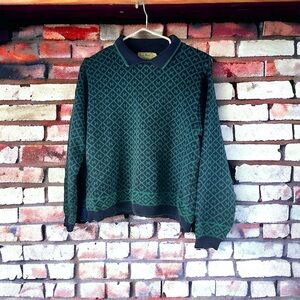 Vintage L.L. Bean green blue cotton sweater Jumper size medium USA